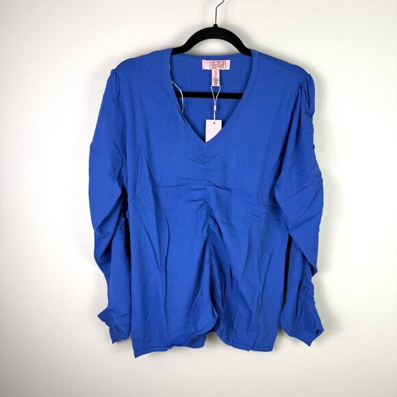Victor Glemaud Sweater Womens XL Blue Ruched Long Sleeve V Neck Pullover Top - Picture 1 of 8